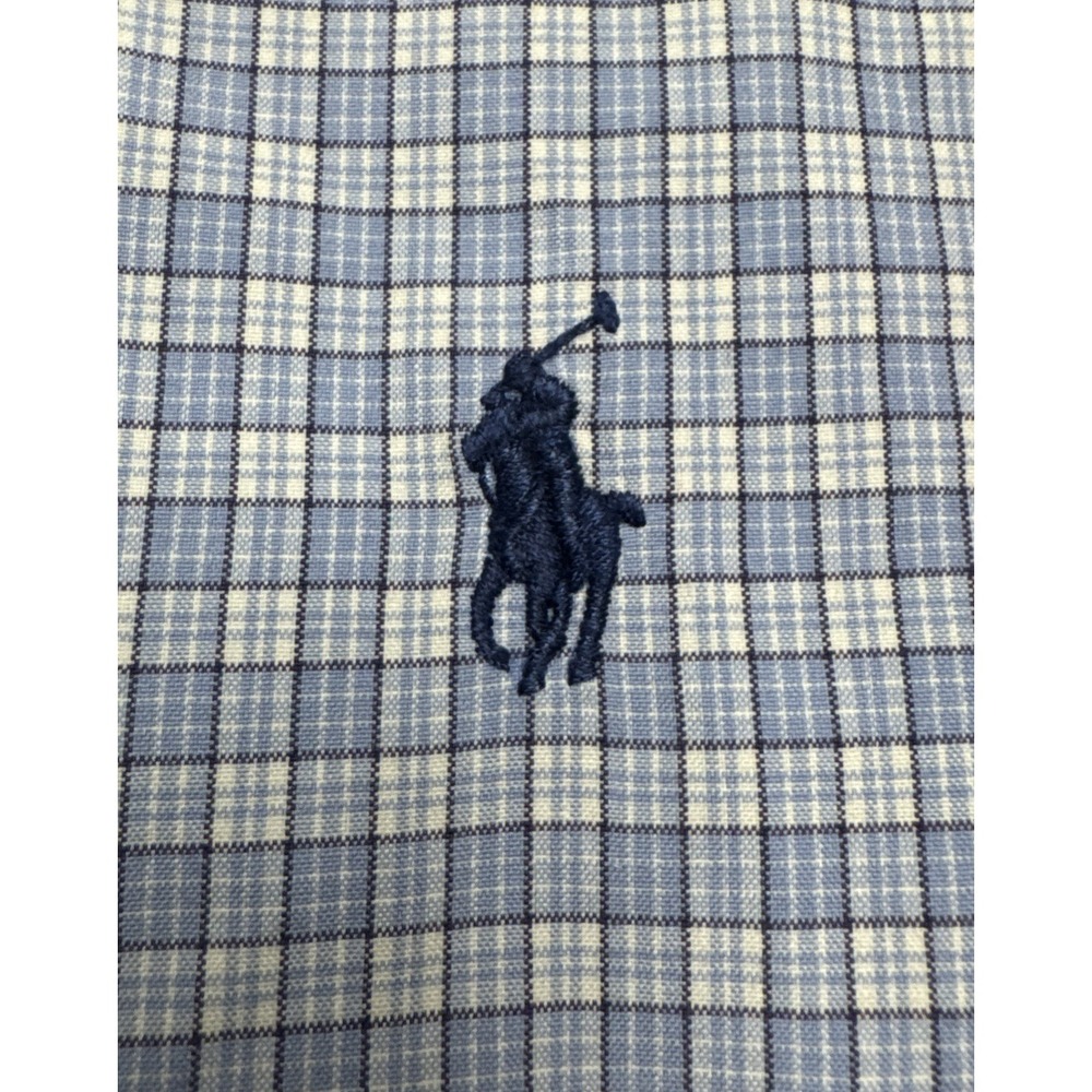 Polo Ralph Lauren Men's Blue Plaid Dress Button Front Shirt Sz 18 46 Pony Logo - Picture 2 of 7